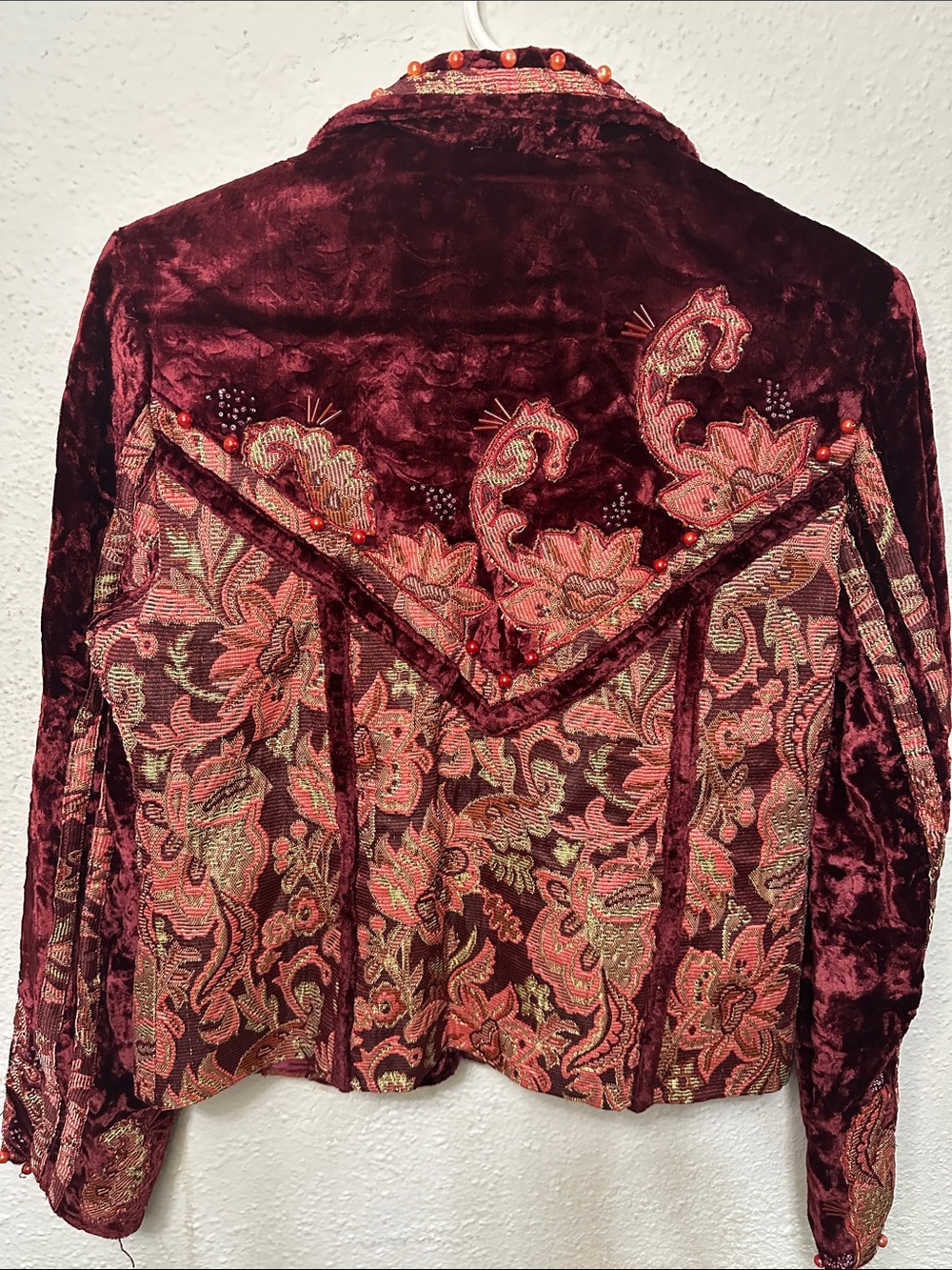 SANDY STARKMAN Burgundy Velvet Paisley Embellished Blazer - Picture 6 of 8